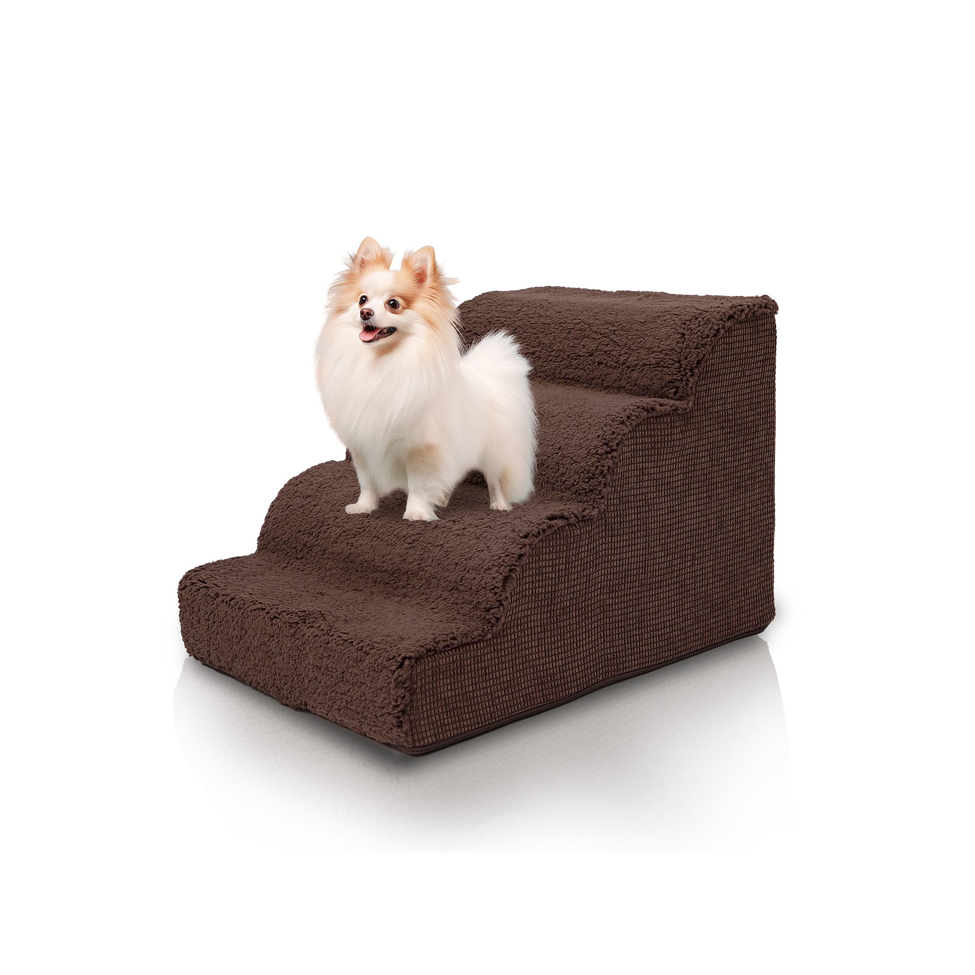 Precious Tails High Density Sherpa Rounded 4 Steps Pet Stairs, Brown