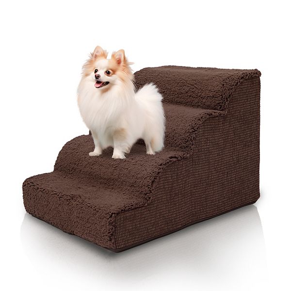 Precious Tails High Density Sherpa 4 Steps Pet Stairs - Brown