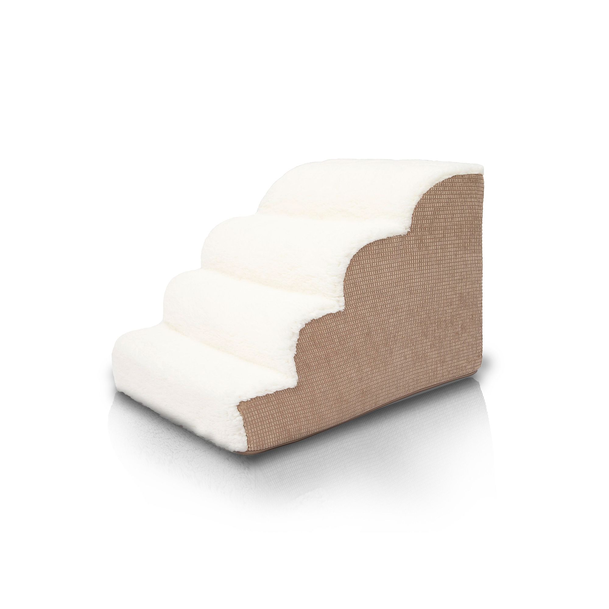 Precious Tails High Density Sherpa Rounded 4 Steps Pet Stairs, Camel