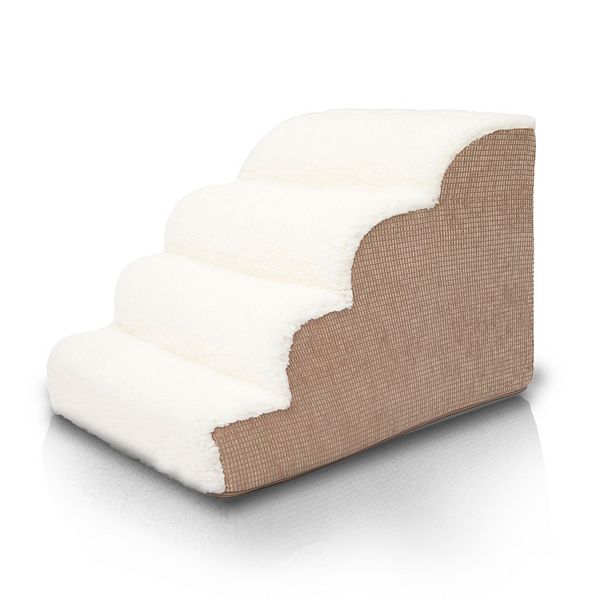 Precious Tails High Density Sherpa 4 Steps Pet Stairs - Camel