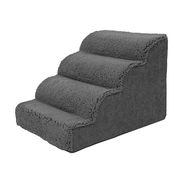 Precious Tails High Density Sherpa 4 Steps Pet Stairs - Gray