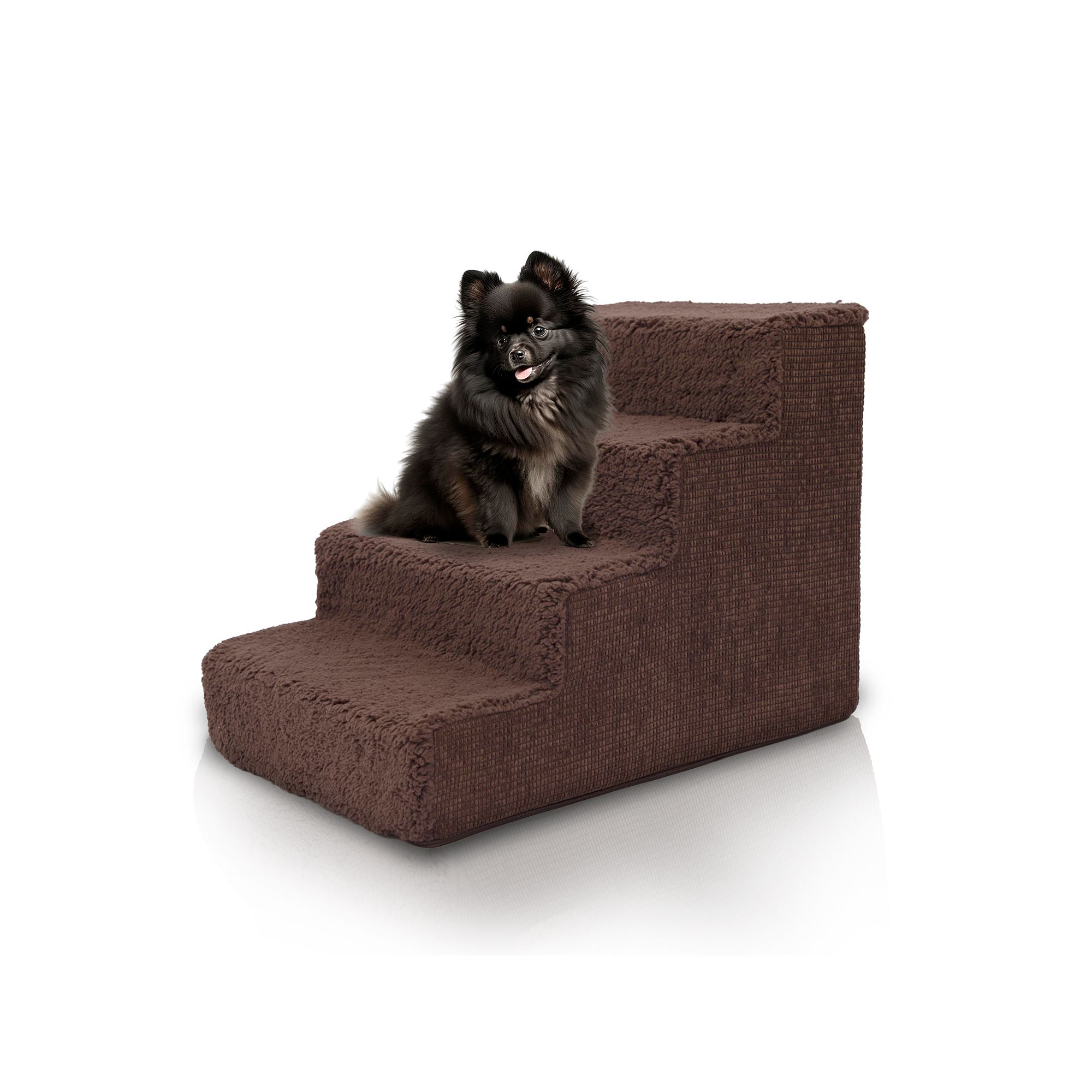 Precious Tails High Density Sherpa 4 Steps Pet Stairs, Brown