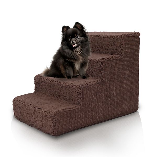 Precious Tails Faux Shearling High Density Foam Top 4-Step Foam Pet Stairs - Brown