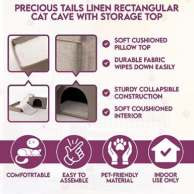 Precious Tails Linen Cat Cave with Storage