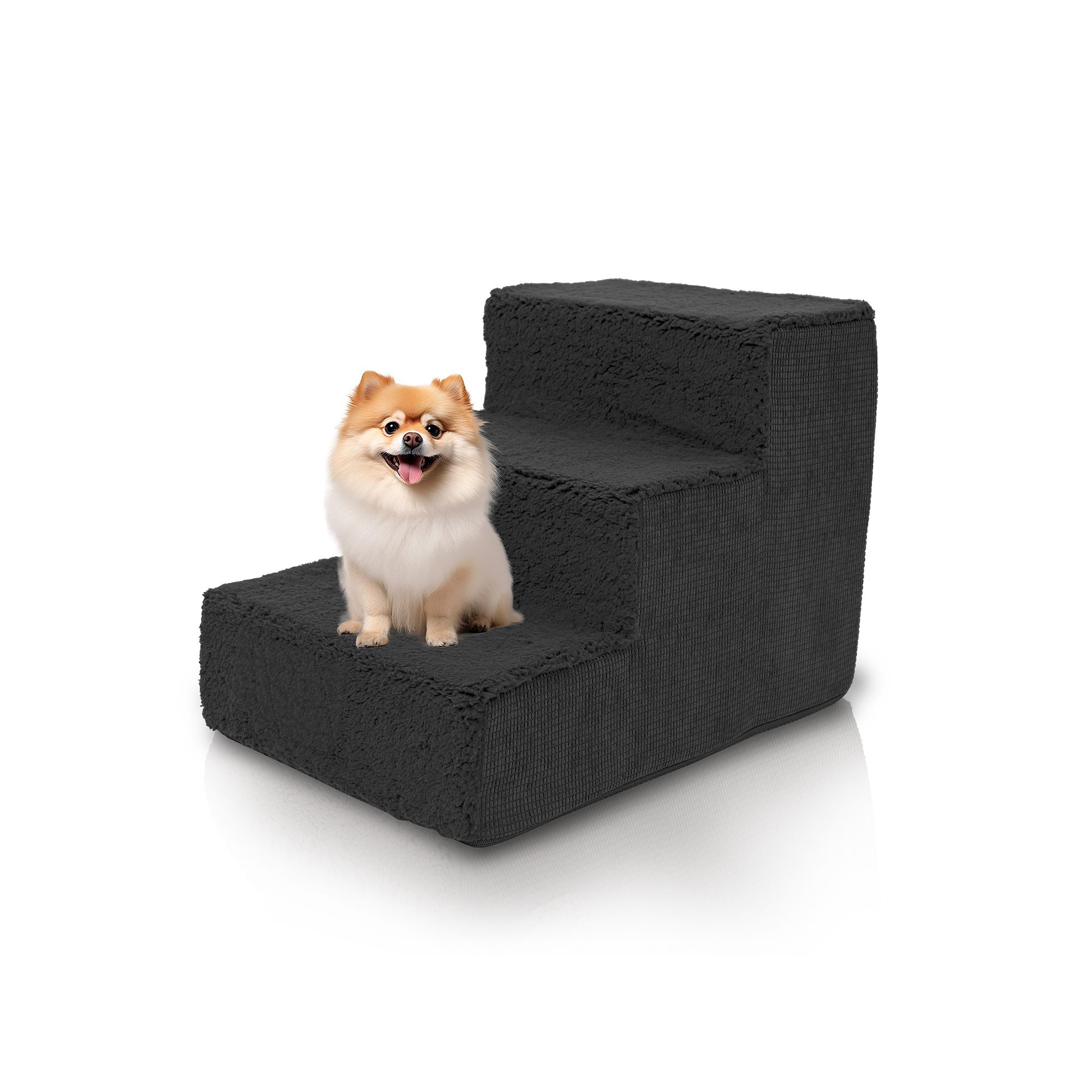 Precious Tails High Density Foam Sherpa 3 Steps Pet Stairs, Black