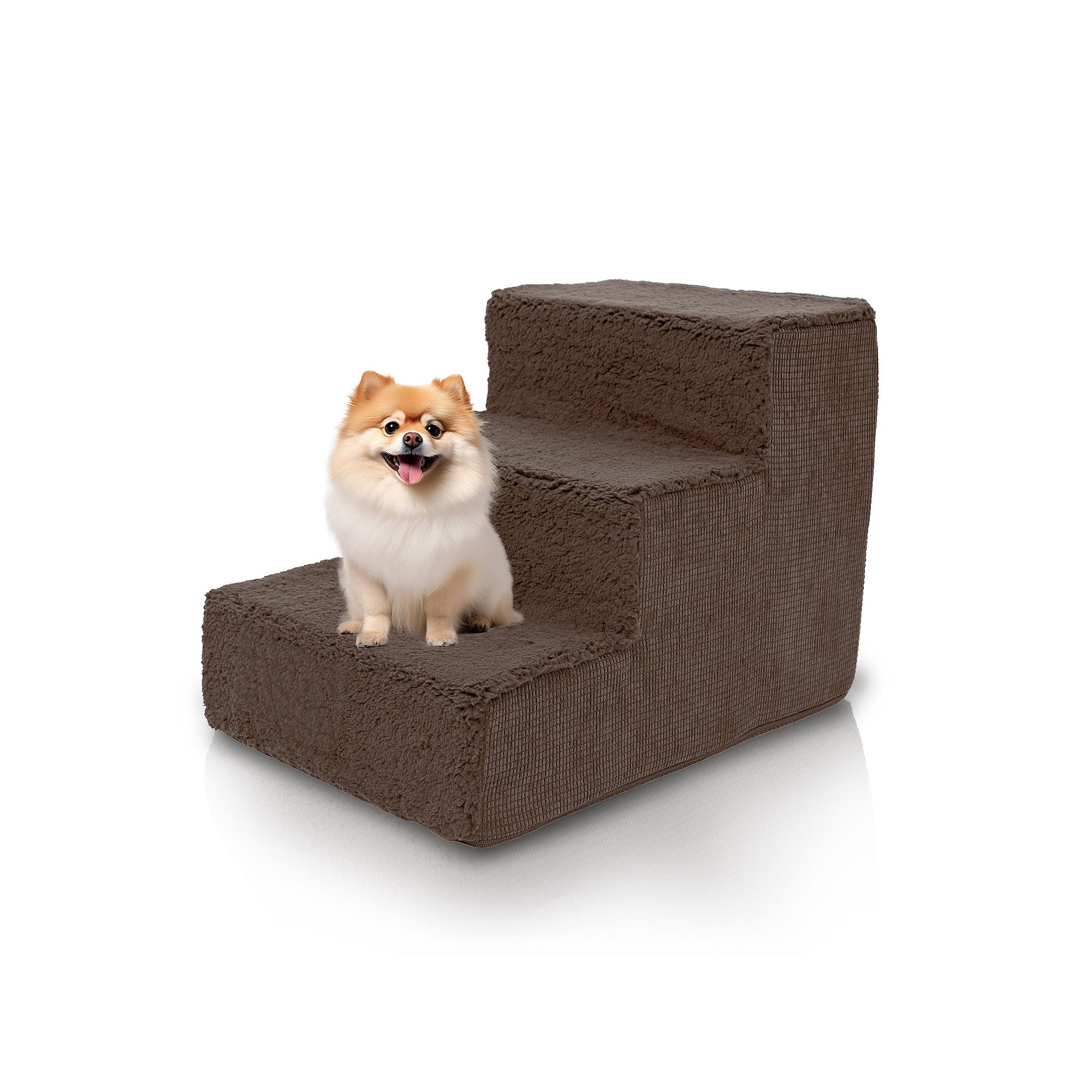 Precious Tails High Density Foam Sherpa 3 Steps Pet Stairs, Brown