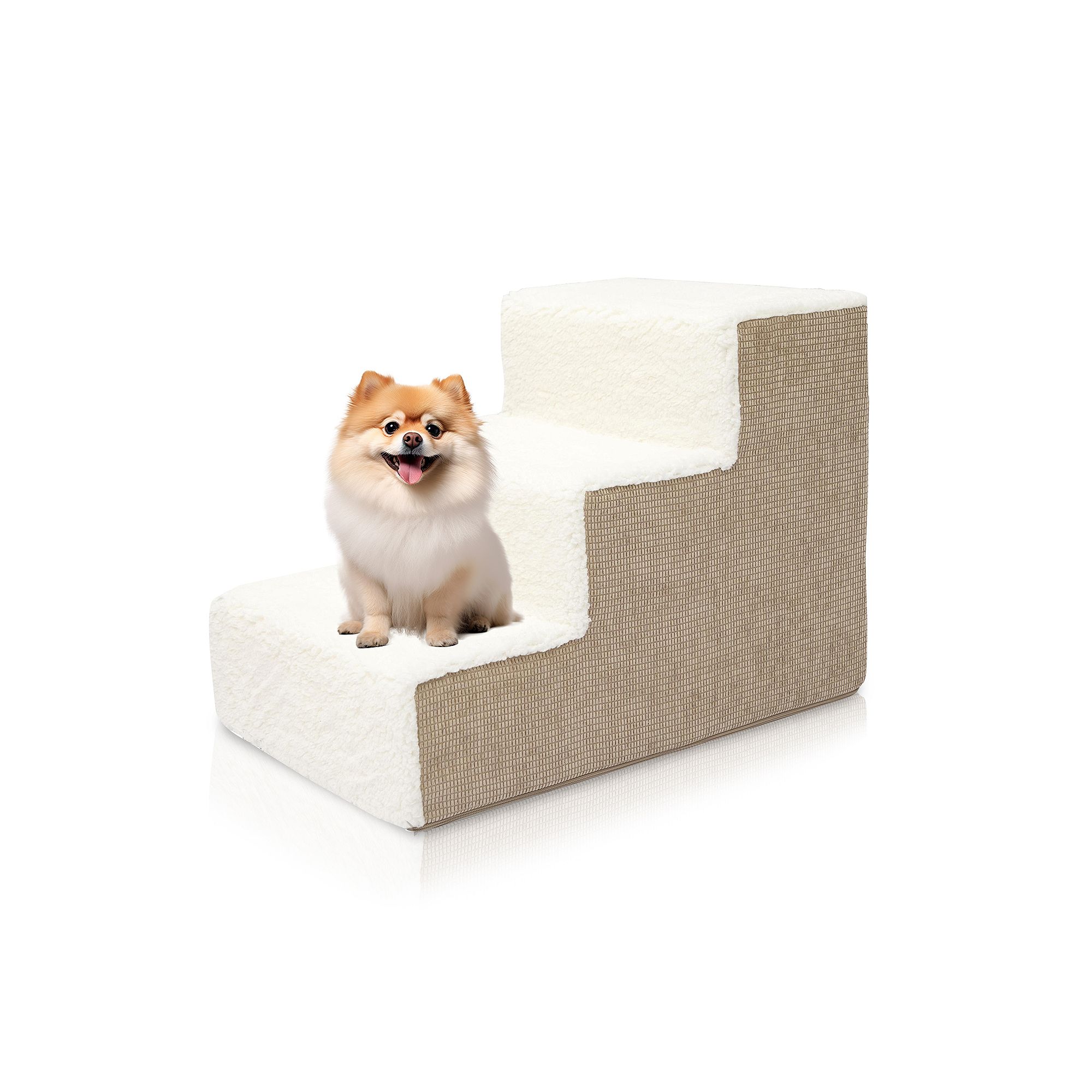 Precious Tails High Density Foam Sherpa 3 Steps Pet Stairs, Camel