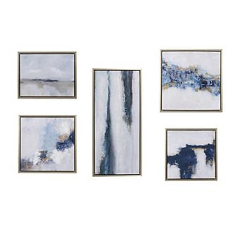 INK+IVY Blue Drift Abstract Gallery Framed Canvas Wall Art 5 pc Set