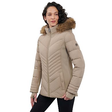 London Fog - Plus Size Hooded Puffer Jacket With Button-off Fur Collar