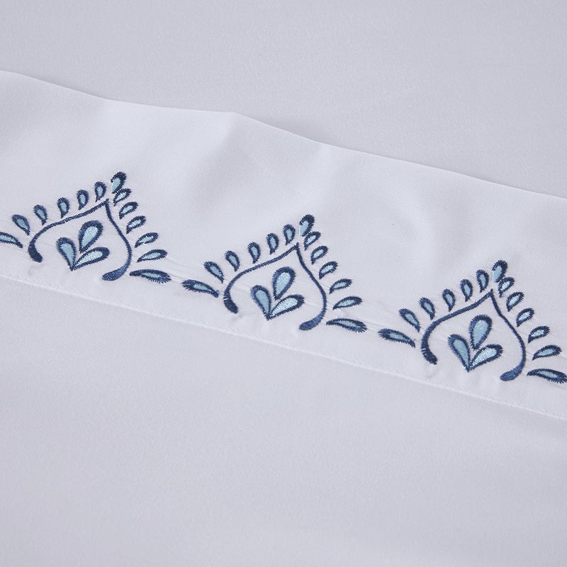 Madison Park Ultra-Soft 4-Piece Embroidered Microfiber Sheet Set, Blue, Kin