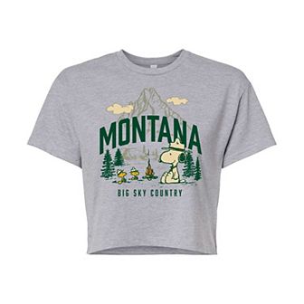 Juniors' Peanuts Montana Cropped Graphic Tee