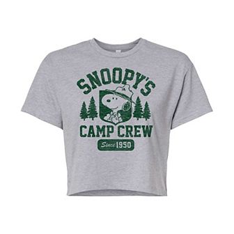 Juniors' Peanuts "Camp Crew" Cropped Graphic Tee