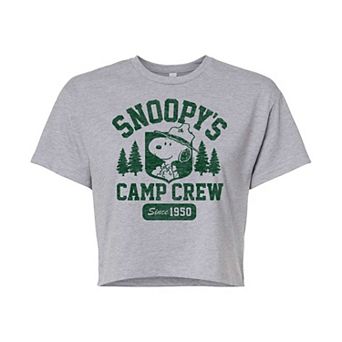 Juniors' Peanuts "Camp Crew" Cropped Graphic Tee