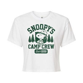 Juniors' Peanuts "Camp Crew" Cropped Graphic Tee