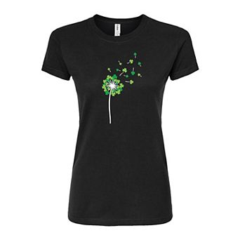 Juniors' Shamrock Dandelion St. Patrick's Day Fitted Graphic Tee