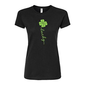 Juniors' St. Patrick's Day Lucky Clover Fitted Graphic Tee