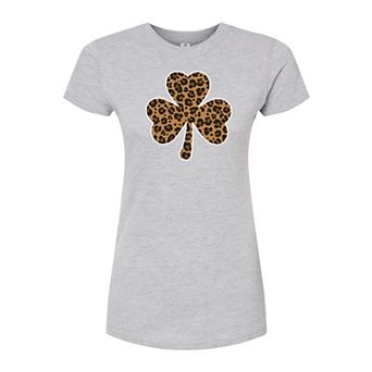 Juniors' St. Patrick's Day Leopard Print Clover Fitted Graphic Tee