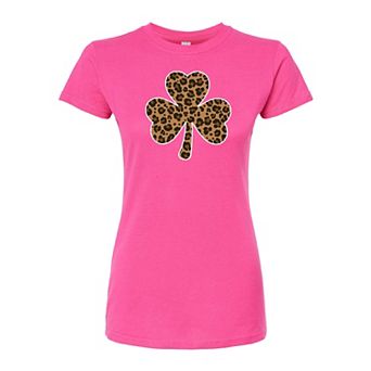 Juniors' St. Patrick's Day Leopard Print Clover Fitted Graphic Tee