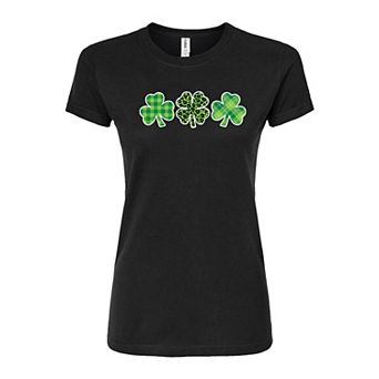 Juniors' Patterned Shamrocks St. Patrick's Day Fitted Graphic Tee