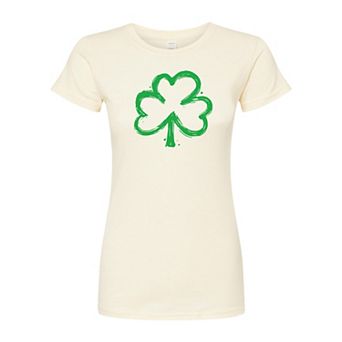 Juniors' Paintbrush Shamrock St. Patrick's Day Fitted Graphic Tee