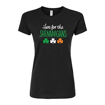 Juniors' "Here For Shenanigans" St. Patrick's Day Fitted Graphic Tee