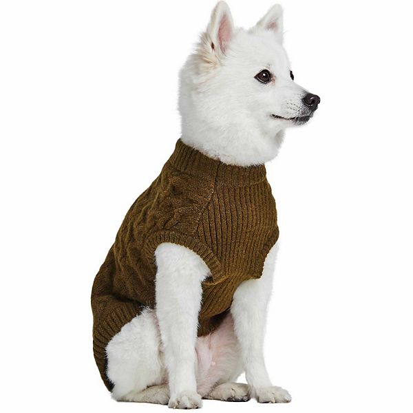 Ultra-soft & Warm Fuzzy Knit Crewneck Dog Sweater - Dark Olive Crewneck (SMALL)