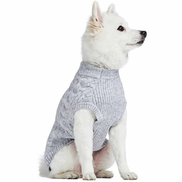 Ultra-soft & Warm Fuzzy Knit Crewneck Dog Sweater - Heather Gray Crewneck (SMALL)