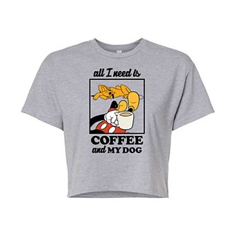 Disney's Mickey Mouse & Pluto Juniors' All I Need Is Coffee And My Dog Cropped Tee