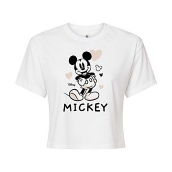 Disney's Mickey Mouse & Friends Juniors' Mickey Hearts Cropped Graphic Tee