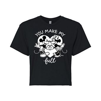 Disney's Mickey Mouse & Friends Juniors' Mickey Minnie Heart Cropped Graphic Tee