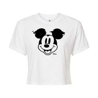 Disney's Mickey Mouse & Friends Juniors' Mickey Face Glitch Cropped Graphic Tee