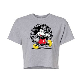 Disney's Mickey Mouse & Friends Juniors' Mickey Glitch Cropped Graphic Tee