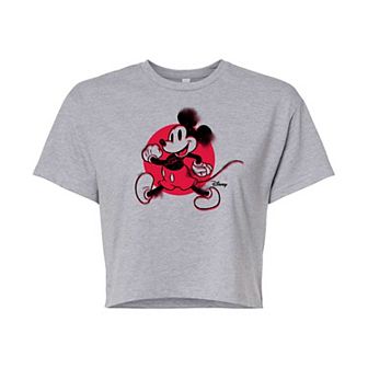 Disney's Mickey Mouse & Friends Juniors' Mickey Retro Glitch Cropped Graphic Tee