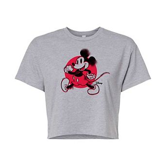 Disney's Mickey Mouse & Friends Juniors' Mickey Retro Glitch Cropped Graphic Tee