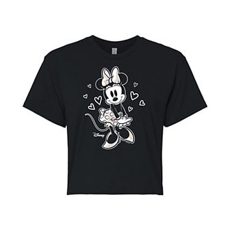 Disney's Mickey Mouse & Friends Juniors' Minnie Hearts Cropped Graphic Tee