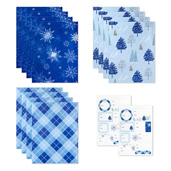 Hallmark Recyclable Flat Wrapping Paper Sheets with Cutlines on Reverse (12 Folded Sheets with Sticker Gift Tags)