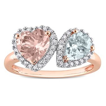 Stella Grace 10k Rose Gold Morganite, Aquamarine & 1/5 Carat T.W. Diamond Heart Ring