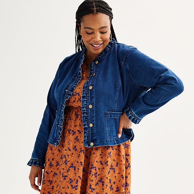 Plus Size DRAPER JAMES RSVP Ruffle Denim Jacket