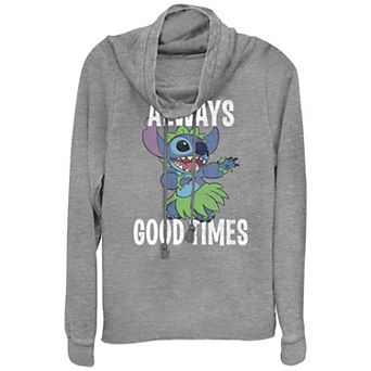 Disney's Juniors' Lilo & Stitch Always Good Times Cowlneck Graphic Lightweight Long Sleeve