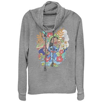 Disney's Juniors' Lilo & Stitch Characters Group Stacked Cowlneck Graphic Lightweight Long Sleeve