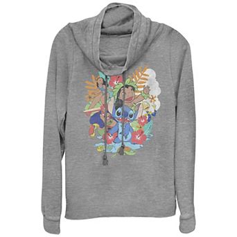 Disney's Juniors' Lilo & Stitch Characters Group Stacked Cowlneck Graphic Lightweight Long Sleeve
