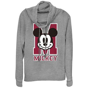 Disney's Juniors' Mickey Mouse Cowlneck Graphic Lightweight Long Sleeve