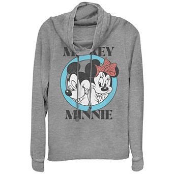 Disney's Juniors' Mickey N Minnie Cowlneck Graphic Lightweight Long Sleeve