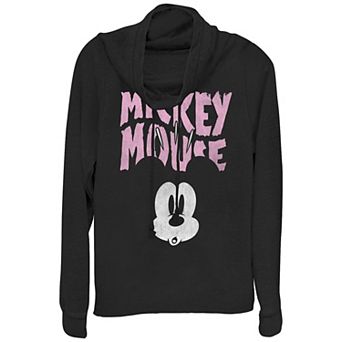 Disney's Juniors' Mickey Mouse Scared Cowlneck Graphic Lightweight Long Sleeve