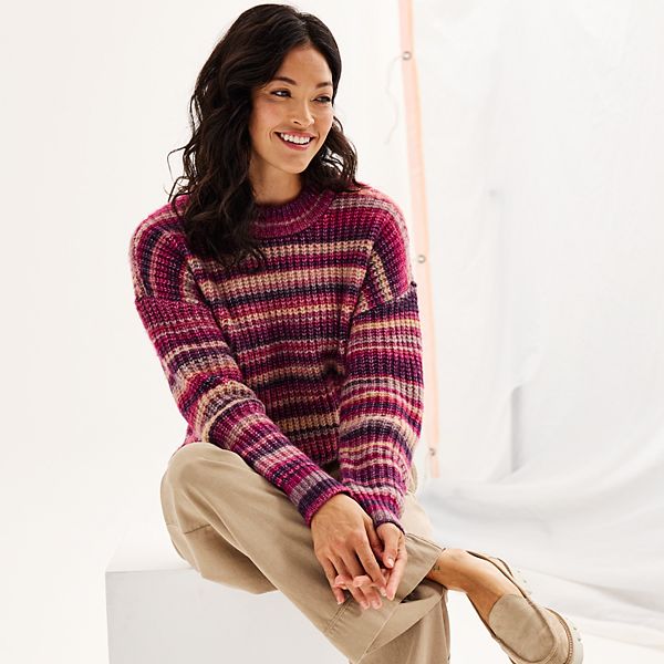 Womens Sonoma Goods For Life® Chunky Crew Neck Sweater - Berry Blend (LARGE)