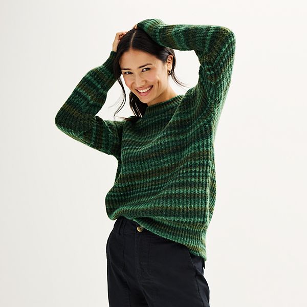 Women's Sonoma Goods For Life&reg; Chunky Crew Neck Sweater - Green Blend (LARGE)