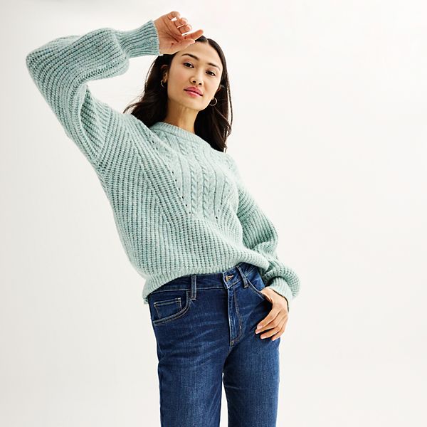 Womens Sonoma Goods For Life® Chunky Crew Neck Sweater - Mint Cable (X LARGE)