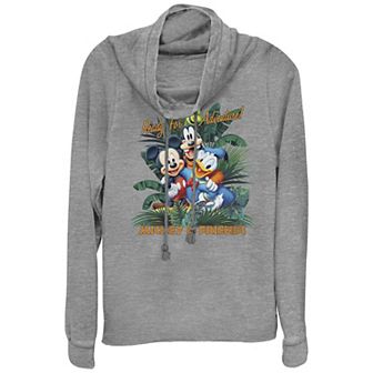 Disney's Mickey Mouse And Friends Ready For Adventure Juniors' Cowlneck Graphic Lightweight Long Sleeve