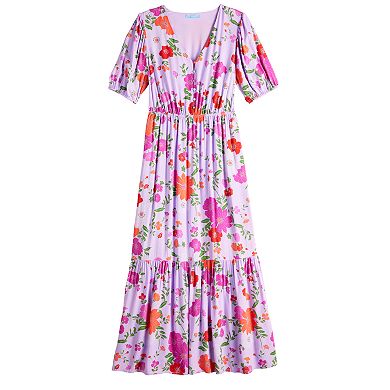 Women's DRAPER JAMES RSVP™ Elbow Sleeve Floral Maxi Dress