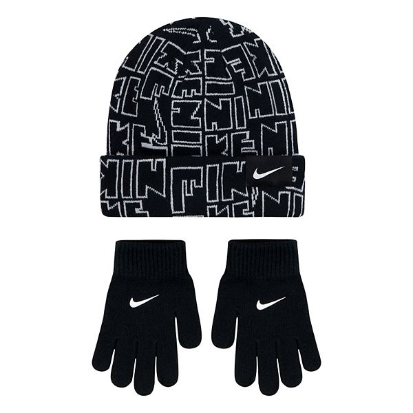 Boys 8-20 Nike Printed Beanie Hat and Gloves Set